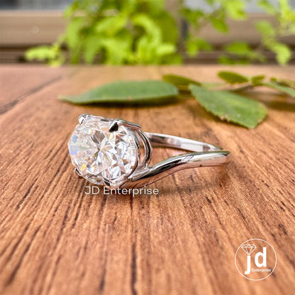 2.50 CT Oval Cut Engagement Ring, Colorless Moissanite Solitaire Wedding Ring, East to West Setting Clow Prongs, Curved Anniversary Ring
