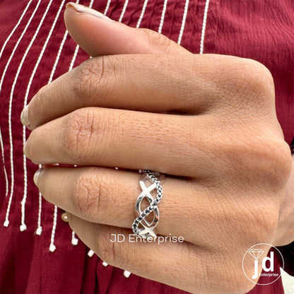 Infinity Twisted Shank Wedding Band, Designer Cross Over Band, Round Cut Black Moissanite Band, Engagement Ring, Anniversary Gift for Her