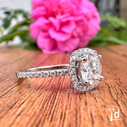 1.00CT Round Brilliant Cut Moissanite Colorless Engagement Ring, Pave Set Halo Wedding Ring, Anniversary Gift Ring, 10k/14k/18k/ Bridal Ring