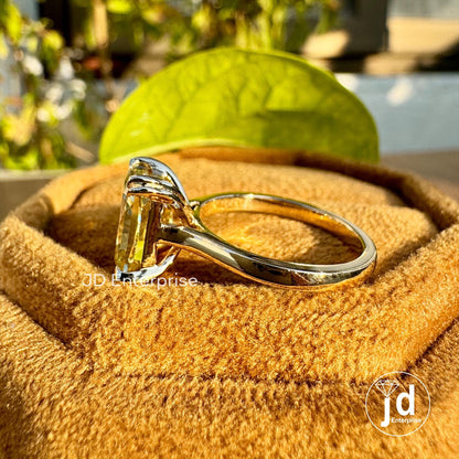 2.60 CT Radiant Crushed Ice Canary Yellow Moissanite Ring, Solitaire Engagement Ring, Yellow Gold Wedding Ring for Women, Double Claw Prongs