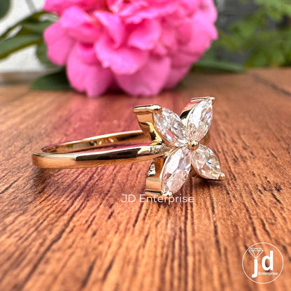Minimalist Engagement Ring, Marquise Cut Moissanite Promise Rings, Flower Style Everyday Rings for Women, Unique Designer Handmade Jewelry