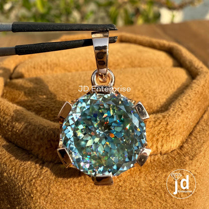 7.65 CT Portuguese Cut Blue-green Moissanite Pendant for Necklace, Solitaire Celtic Engagement Pendant, Anniversary Gift, Birthday Gift