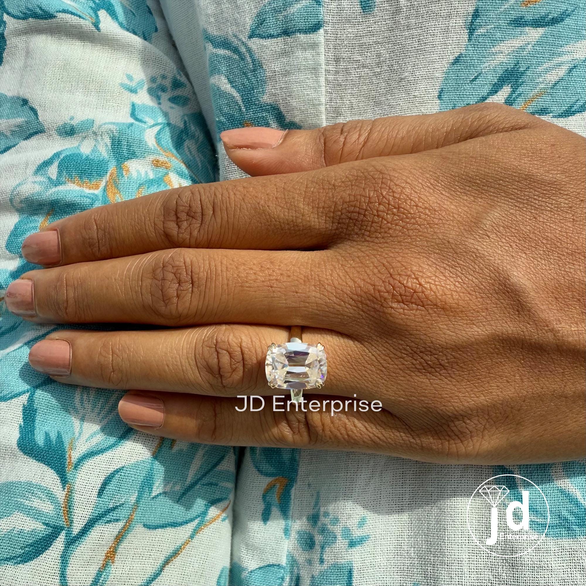 Vintage Cushion Old Mine Cut Moissanite Engagement Ring, Solitaire Wedding Ring, Double Claw Prongs Yellow/White/Rose Gold Ring, Bridal Ring