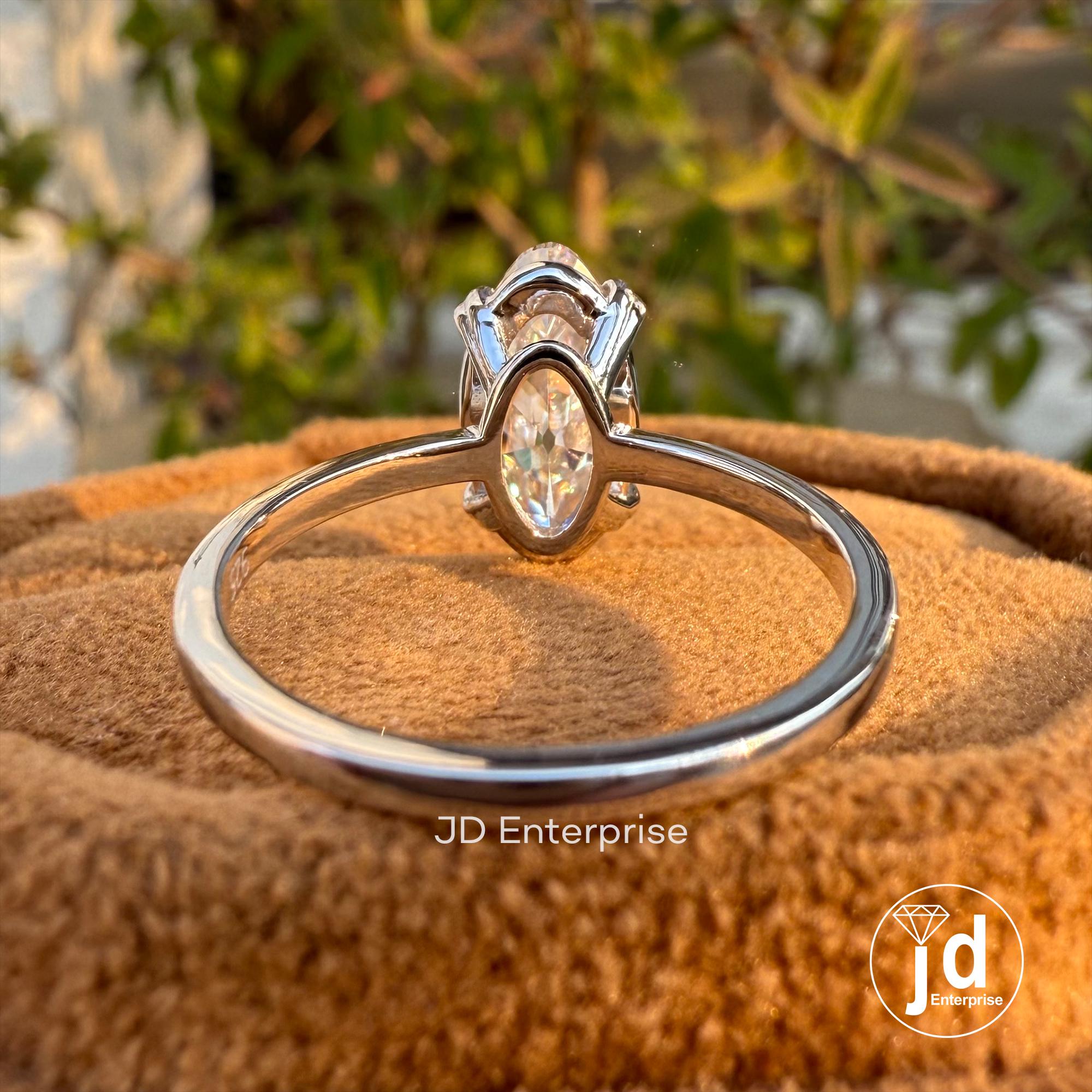 Solitaire Moissanite Wedding Ring, 2.0 CT Old Mine Moval Engagement Ring, Colorless Moissanite Bridal Ring, Double Claw Prong, Proposal Ring