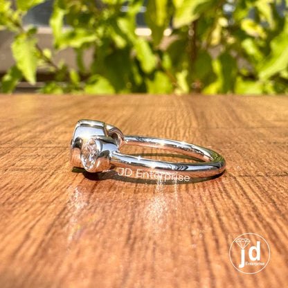 1.09 TW Colorless Round Moissanite Engagement Ring, Bezel Set Moissanite Ring, Three Stone Wedding Ring, Anniversary Ring, Bridal Ring