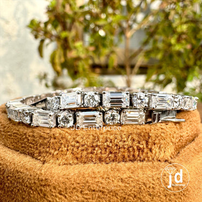 Moissanite Tennis Bracelet, East to West Set Emerald & Round Cut Wedding Bracelet, Box Lock Set, Engagement Bracelet for Women, Bridal Set