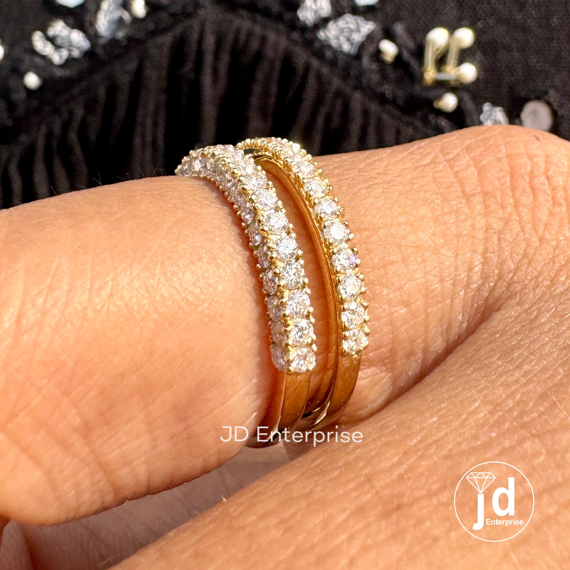Two Row Pave Wedding Band Set, Moissanite Half Eternity Band, Two Matching Band for Trio Ring Set, Anniversary Gift Band for Engagement Ring