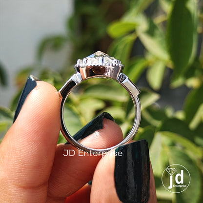 3.00 CT Antique Rose Cut Cushion Moissanite Engagement Ring, Milgrain Ring, Wedding Ring, Pave Basket Set Art Deco Ring, Anniversary Ring