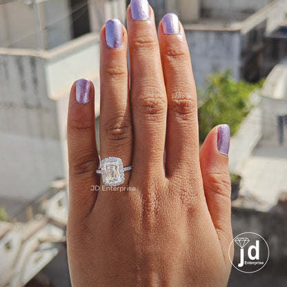 3.0 CT Criss Cut Moissanite Engagement Ring, Cluster Halo Wedding Ring, Accent Stones, Anniversary Ring, Double Claw Prongs, Bridesmaid Ring