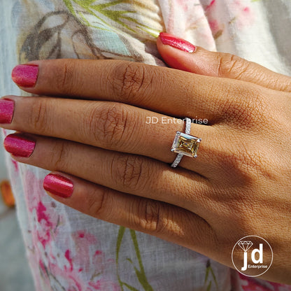 Elegant Criss Cut Champagne Moissanite Engagement Ring, Full Eternity Pave Bridal Ring, X-Facet Wedding Ring, Anniversary Ring, Promise Ring