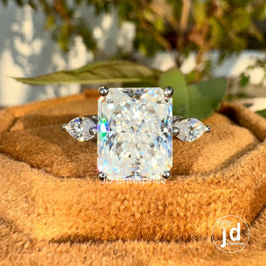 5.00 TCW Colorless Radiant Cut Moissanite Engagement Ring, Three Stone Wedding Ring, Marquise Accent Bridal Ring, Anniversary Gift Ring