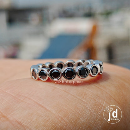 Bezel Set 3.00 MM Round Black Moissanite Wedding Band for Engagement Ring