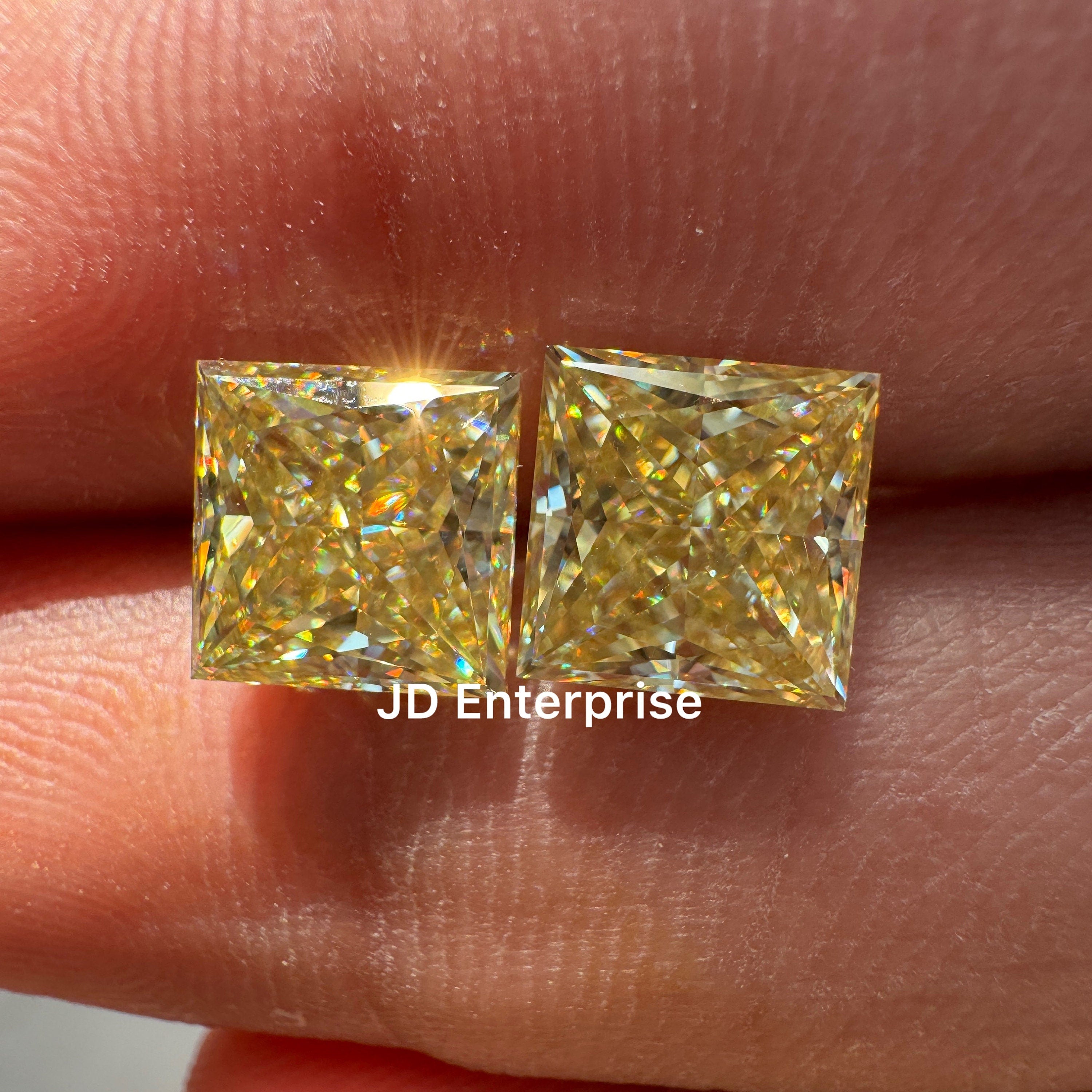 4.00TCW Princess Cut Pair Canary Yellow Moissanite, Fancy Shape Moissanite, Loose Moissanite for Custom Earring Engagement Ring or Pendant