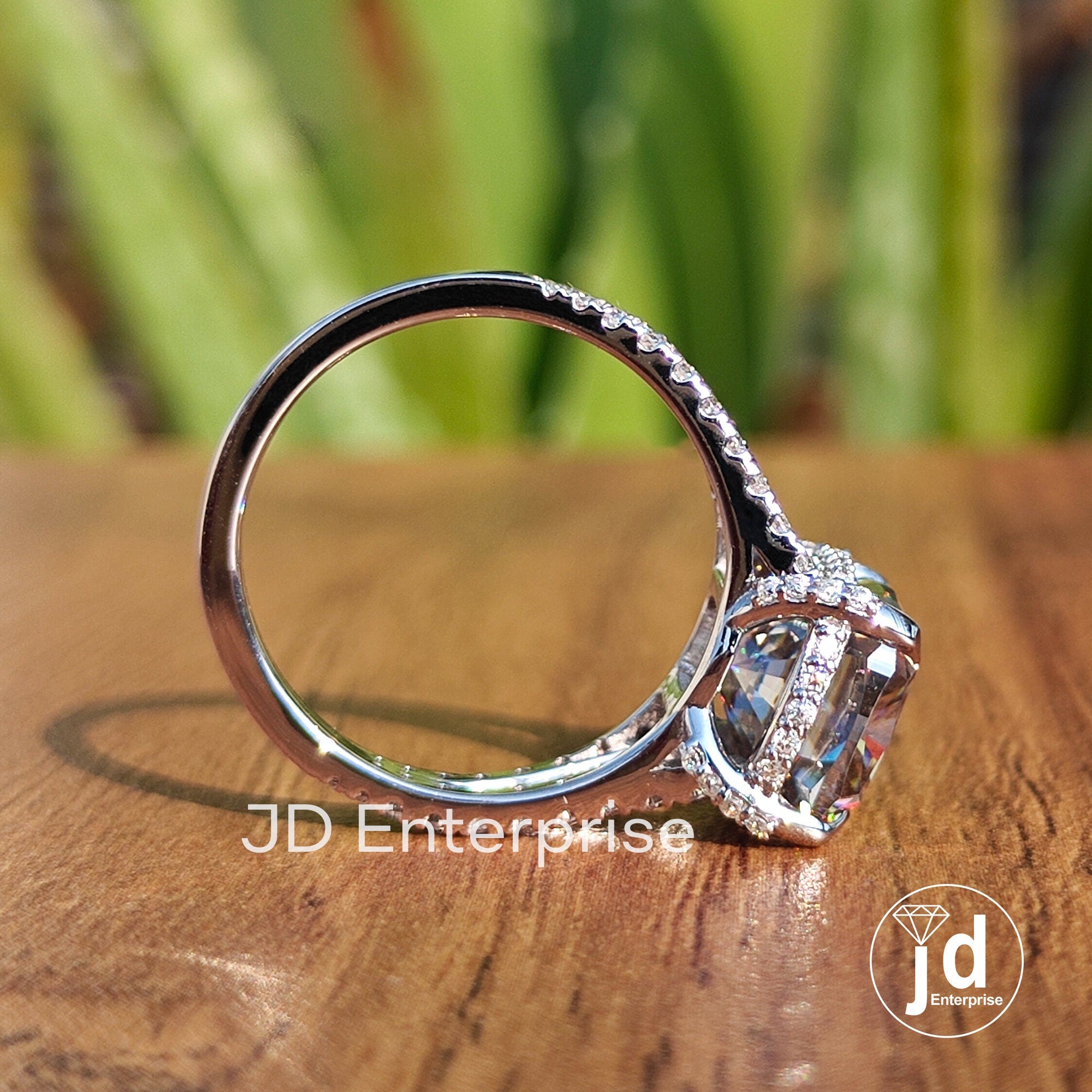 4.80CT Crushed Ice Cushion Light Grey Moissanite Engagement Ring, Hidden Halo Wedding Ring Pave Set Anniversary Ring, White Gold Bridal Ring