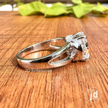Vintage Style Engagement Ring, 3.50 CT Colorless Round Cut Moissanite Ring, Half Halo Ring, Split Shank Wedding Ring, Bridal Ring