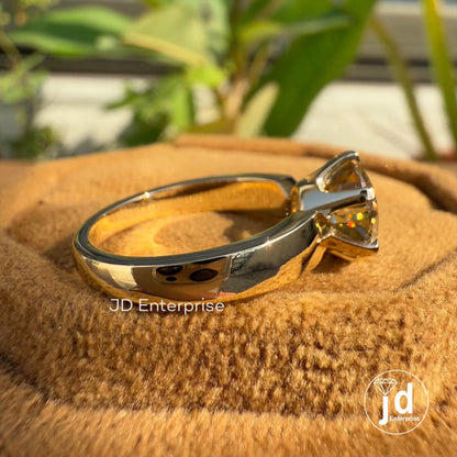 Signature 2.00CT Round Brown Moissanite Ring, Solitaire Engagement Ring, Wide Band Wedding Ring, Anniversary Gift for Women, Gift for Mother