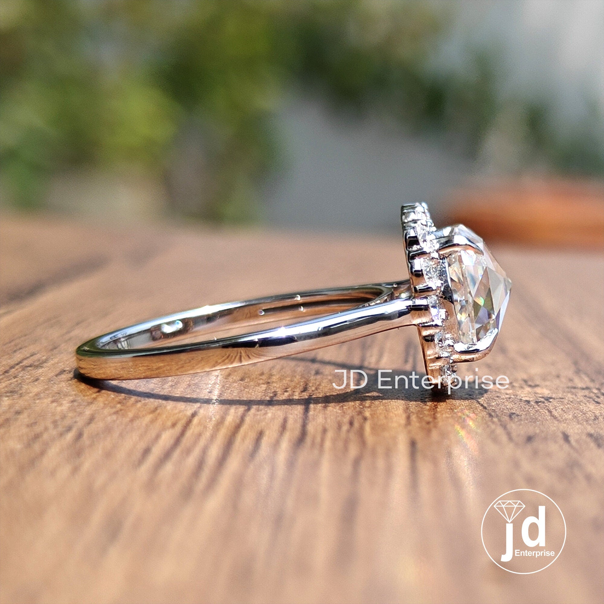 2.00 CT Cushion Rose Cut Moissanite Ring, Halo Engagement Ring, Wedding Ring, Anniversary Gift Ring, Bridal Ring, Perfect Proposal Ring