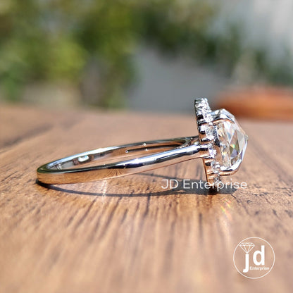 2.00 CT Cushion Rose Cut Moissanite Ring, Halo Engagement Ring, Wedding Ring, Anniversary Gift Ring, Bridal Ring, Perfect Proposal Ring