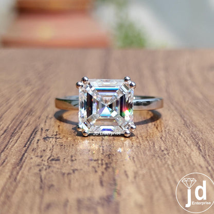 3.85 CT Asscher Cut Moissanite Engagement Ring, Double Prong Solitaire Wedding Ring for Her, Anniversary Gift Ring, Handmade Ring for Women