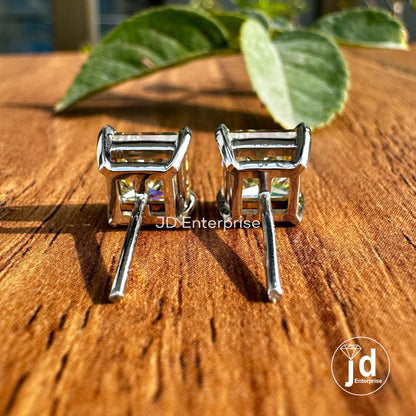 4.00 TCW Princess Cut Canary Yellow Moissanite Earrings, Anniversary Stud Earrings for Women, Push/Screw Back Princess Wedding Stud Earrings