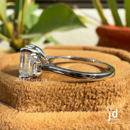 3.00 CT Asscher Cut Colorless Moissanite Engagement Ring, Perfect Anniversary Gift, Side Trapezoid Moissanite Wedding Ring, Bridal Set Ring