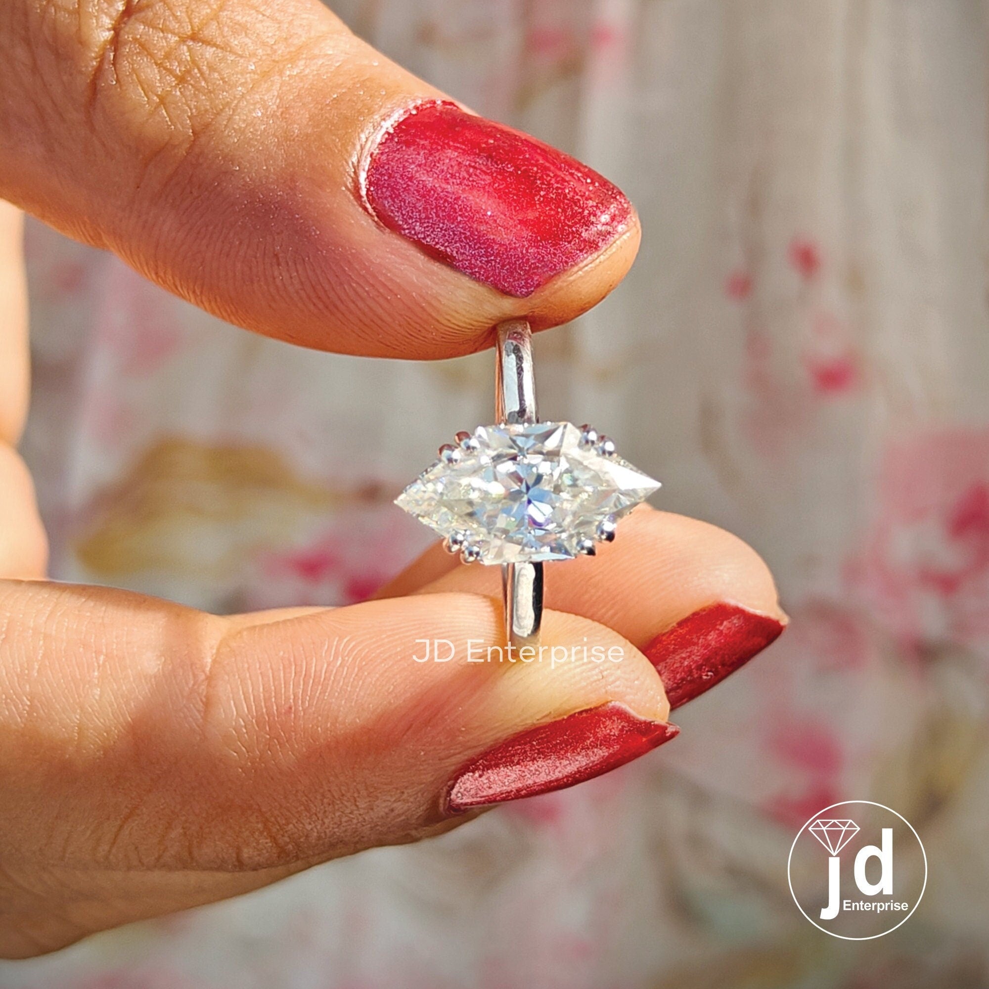 Dutch Marquise Moissanite Engagement Ring, Hidden Halo Wedding Ring, Solitaire Handmade Ring, Bridal Ring, Anniversary Gifts, Proposal Ring