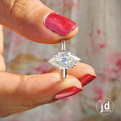 Dutch Marquise Moissanite Engagement Ring, Hidden Halo Wedding Ring, Solitaire Handmade Ring, Bridal Ring, Anniversary Gifts, Proposal Ring