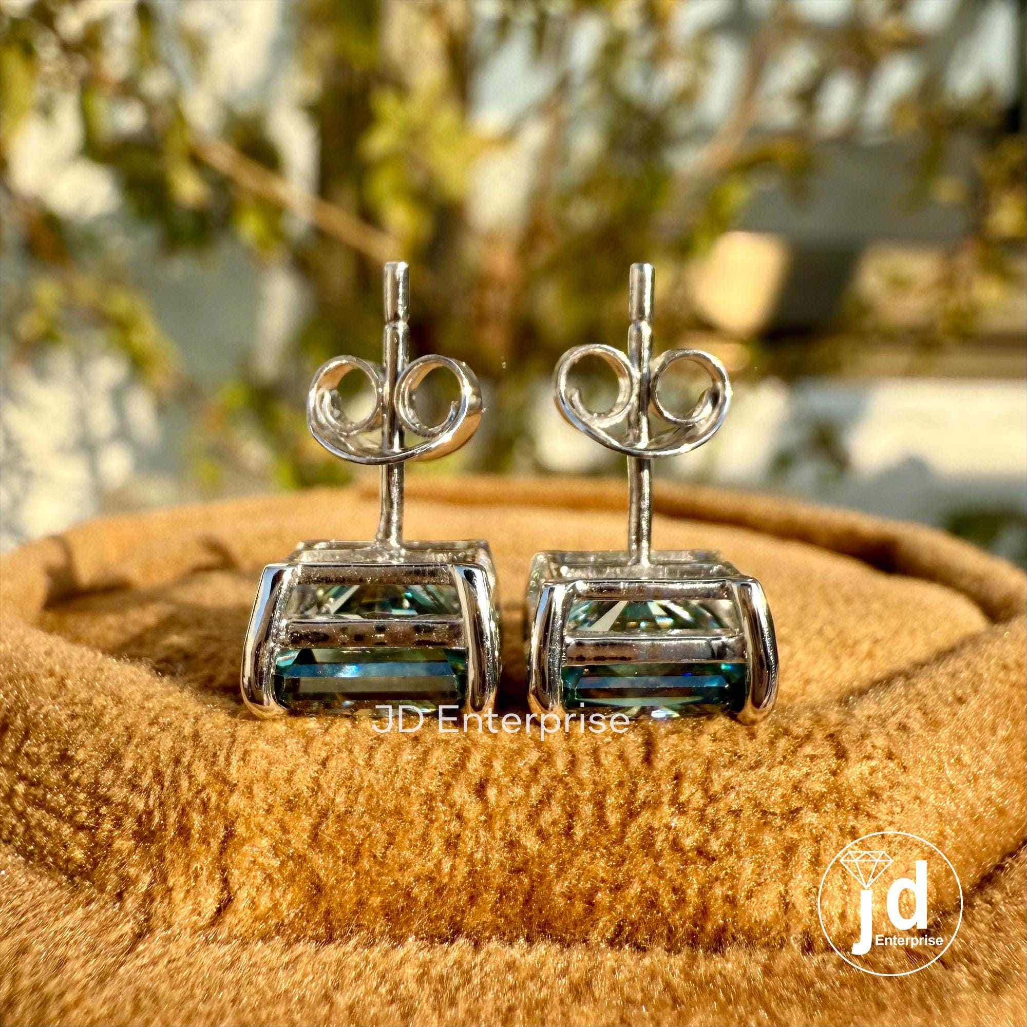 5.00 TCW Radiant Cut Greenish Blue Moissanite Stud Earrings for Women, Claw Prongs, Wedding Earrings, Bridal Earrings, Engagement Earrings