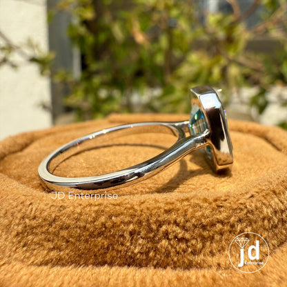 Emerald Cut Moissanite Proposal Ring, 2.50 CT Blue Green Moissanite Anniversary Ring, Solitaire Bridal Ring, Bezel Set Wedding Ring
