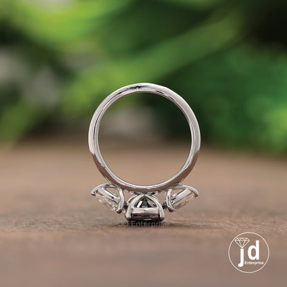 1.70 CT Dark Grey Oval Cut Moissanite Engagement Ring, Three Stone Wedding Ring, Crystal & Clear Pear Stone, Anniversary Gifts, Bridal Ring
