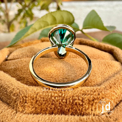 4.50CT Pear Green Moissanite Engagement Ring, Half Bezel Set Wedding Ring, Solitaire Bridal Ring, Celebrity Style Statement Anniversary Ring