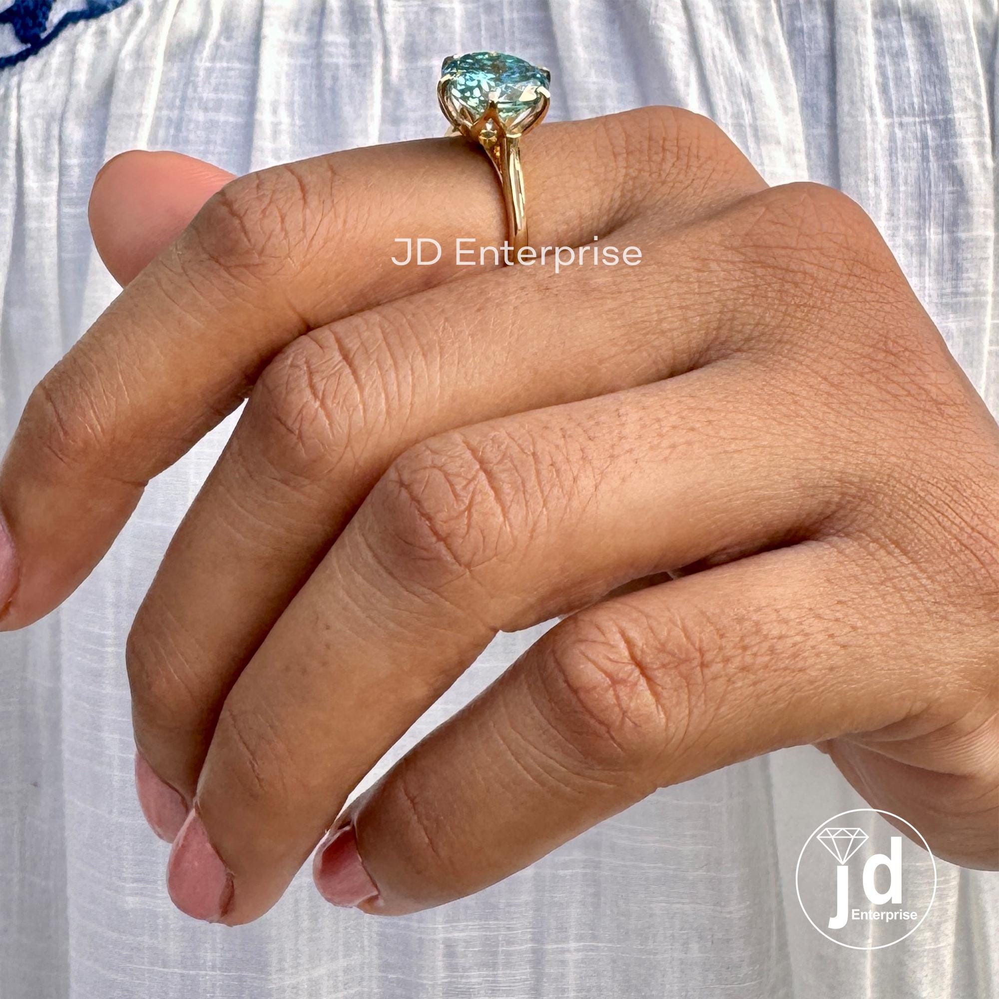 Classic 5.10CT Portuguese Cut Cyan Blue Moissanite Engagement Ring, Solitaire Ring, Cathedral Wedding Ring, Anniversary Gift for Her, Bridal