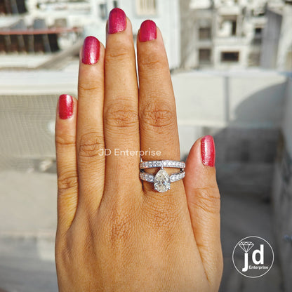2.00 CT Near Colorless Old Mine Pear Cut Moissanite Engagement Ring, Vintage Split Pave Wedding Ring, Vintage Bridesmaid Ring, Accent Ring
