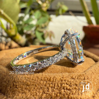 5.50 CT Colorless Moval Moissanite Engagement Ring, Hidden Halo Wedding Ring, 3/4 Pave Set Bridal Ring, Anniversary Gift Ring for Women