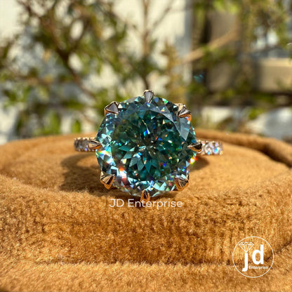 Vintage Engagement Ring, 4.00 CT Portuguese Cut Cyan Blue Moissanite Ring, Claw Prongs Rose Gold Wedding Ring, Accent Anniversary Gifts