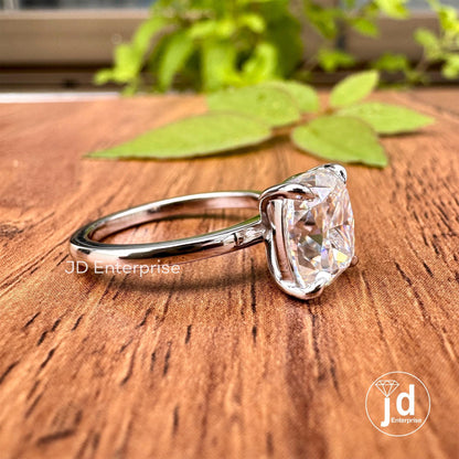 3.00 CT Cushion Cut Moissanite Engagement Ring, 10k/14k/18k Gold Solitaire Ring, Clow Prong Wedding Ring, 9x8mm Cushion Cut Anniversary Ring
