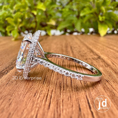 5.00 CT Oval Cut Colorless Moissanite Engagement Ring, Halo Wedding Ring, Solid Yellow/White/Rose Gold, Hidden Halo Anniversary Ring