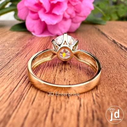 Signature 2.00CT Round Colorless Moissanite Ring, Solitaire Engagement Ring, Six Prong Wedding Ring, Anniversary Gift for Women, Custom Ring
