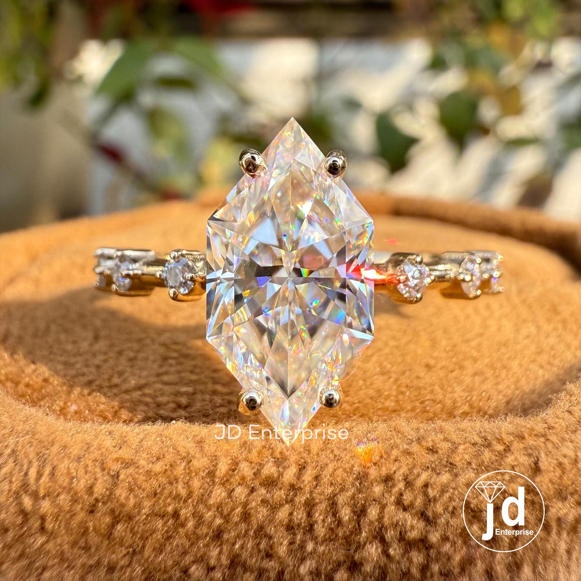 Dutch Marquise Cut 3.00 CT Colorless Moissanite Engagement Ring, Distance Pave Accent Wedding Ring, Claw Prongs, Comfort Fit Ring for Women