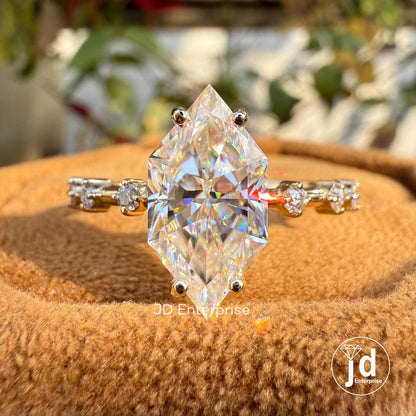 Dutch Marquise Cut 3.00 CT Colorless Moissanite Engagement Ring, Distance Pave Accent Wedding Ring, Claw Prongs, Comfort Fit Ring for Women