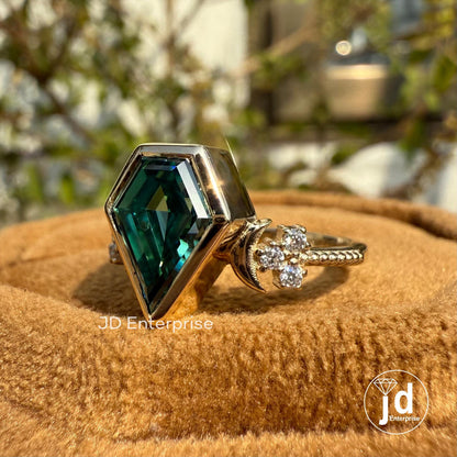 2.00 CT Green Kite Cut Moissanite Engagement Ring, Bezel Set Wedding Ring, Milgrain Work Bridal Ring, Anniversary Gifts, Proposal Ring