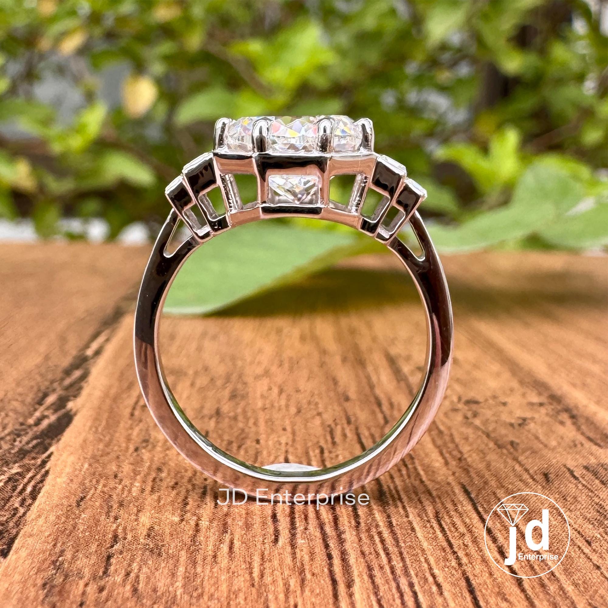 Vintage Style Five Stone Engagement Ring, 3CT Portuguese Cut Moissanite Ring, Side Stone Baguette Wedding Ring, Eight Prong Anniversary Ring