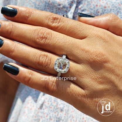 3.00 CT Antique Rose Cut Cushion Moissanite Engagement Ring, Milgrain Ring, Wedding Ring, Pave Basket Set Art Deco Ring, Anniversary Ring