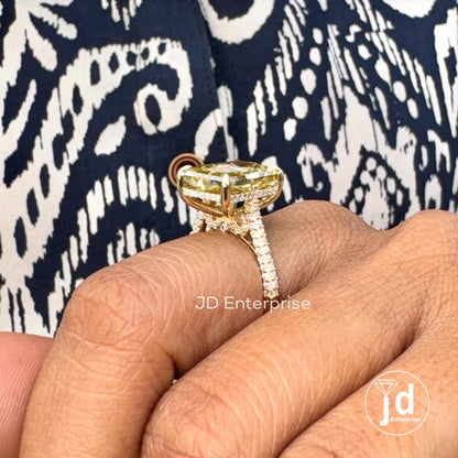 8.00 CT Big Radiant Cut Canary Yellow Moissanite Engagement Ring, Three Side Pave Wedding Ring, Hidden Halo Bridal Ring, Peekaboo Setting