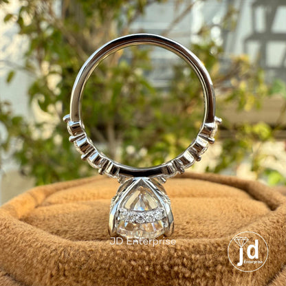 5.00 CT Oval Cut Moissanite Engagement Ring, Hidden Halo Wedding Ring, Floating Bubble Pave Set, Anniversary Gift, Claw Prong Bridal Ring