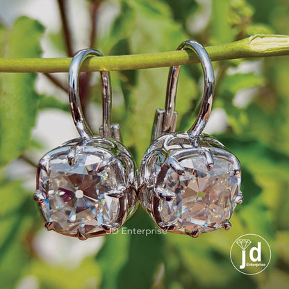 Old Mine Cushion Colorless Moissanite Bridal Earrings, Vintage Solitaire Moissanite Wedding Earrings, Dangle Drop Earrings, Anniversary Gift
