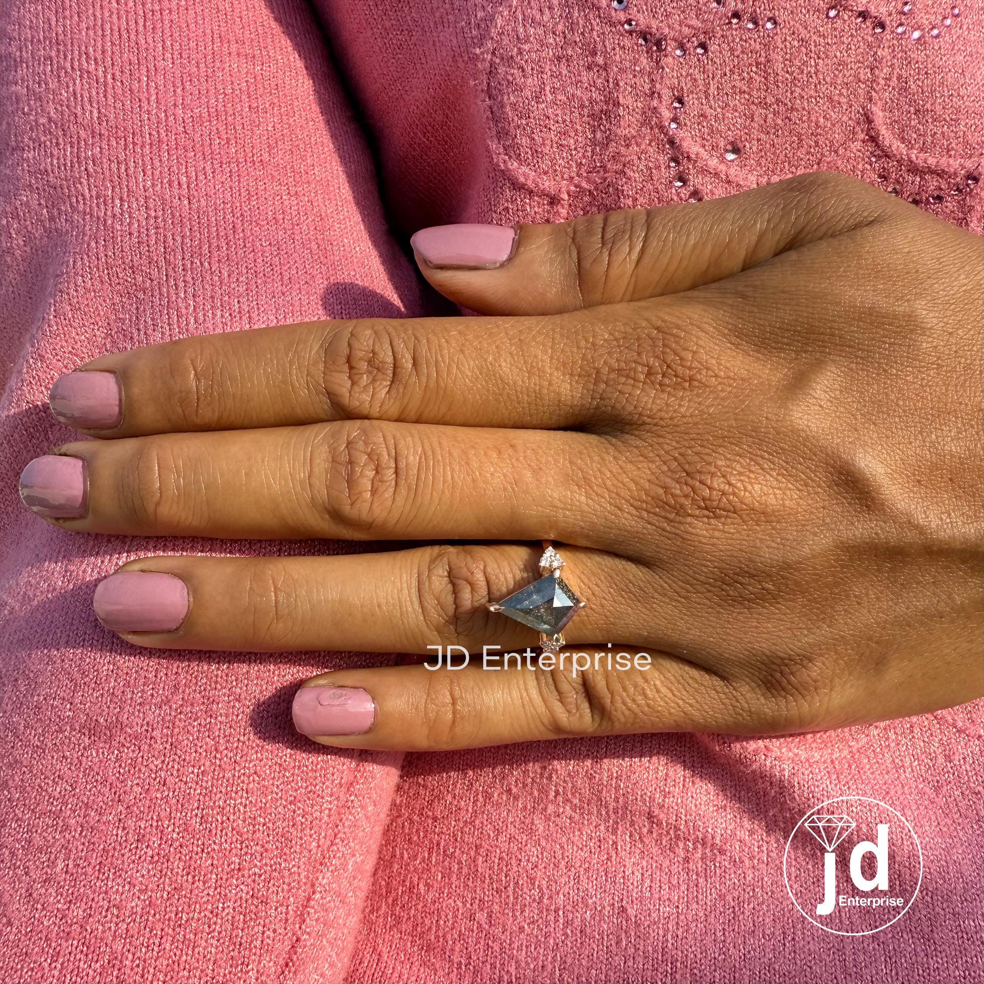3.50 CT Kite Cut Salt and Pepper Moissanite Diamond Ring, Vintage Engagement Ring, Art Deco Wedding Ring, Cluster Anniversary Gifts Ring