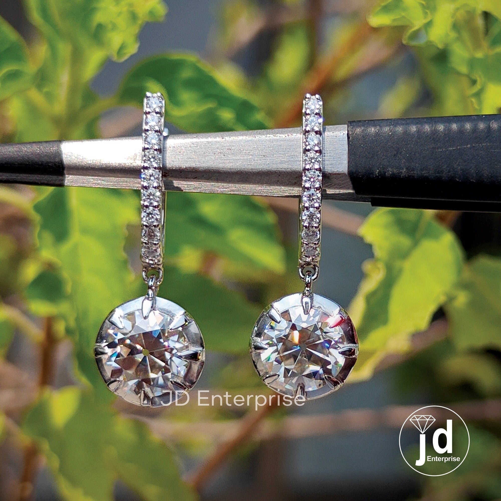 4.35 TW Round Old European Cut Moissanite Dangle and Drop Earrings, Wedding Earrings, Hoop Earring for Women, Bridal Earrings, Gift for Her