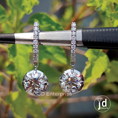 4.35 TW Round Old European Cut Moissanite Dangle and Drop Earrings, Wedding Earrings, Hoop Earring for Women, Bridal Earrings, Gift for Her