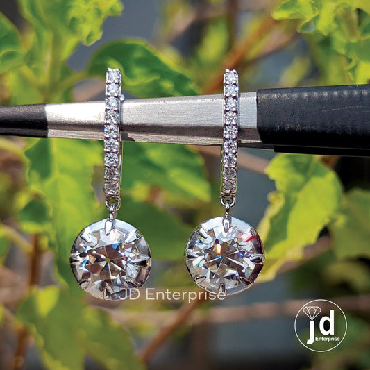 4.35 TW Round Old European Cut Moissanite Dangle and Drop Earrings, Wedding Earrings, Hoop Earring for Women, Bridal Earrings, Gift for Her